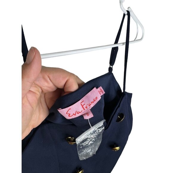 Eva Franco Navy Blue Top with Gold Buttons - Picture 2 of 10